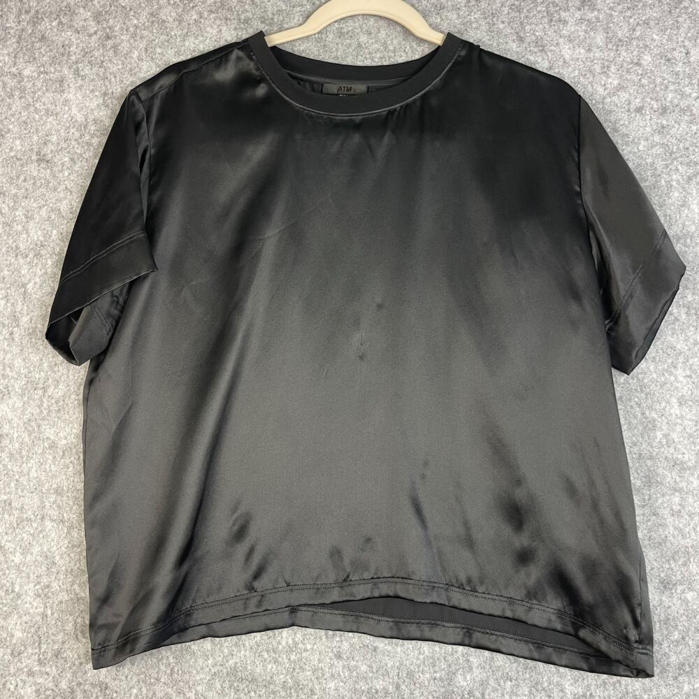 ATM Anthony Thomas Melillo Silk Top Womens Medium Black Short Sleeve Minimalist